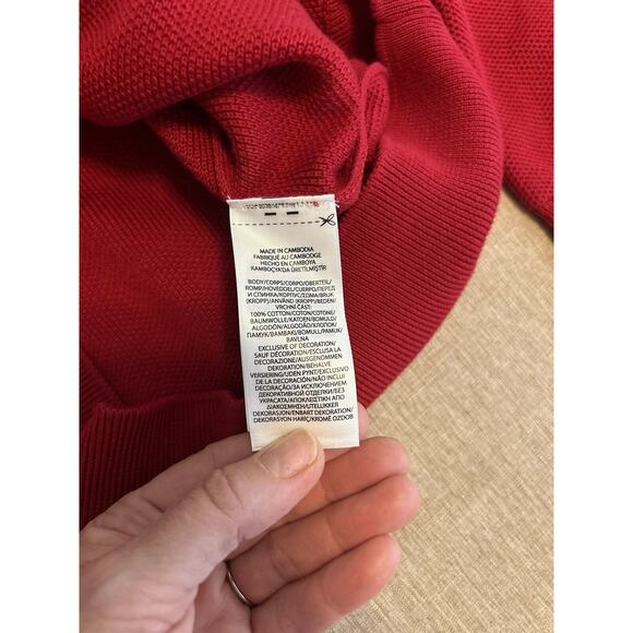 Polo Ralph Lauren Mesh Knit Cotton Quarter Zip Red Black Pony Sweater Medium - Picture 8 of 10